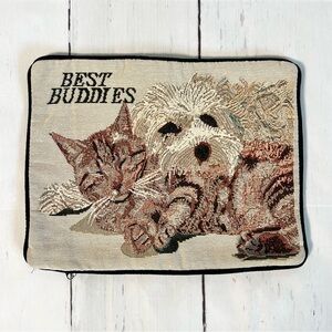 Tabby Cat & Golden Doodle Best Buddies Woven Tapestry Pillow Case Velvet